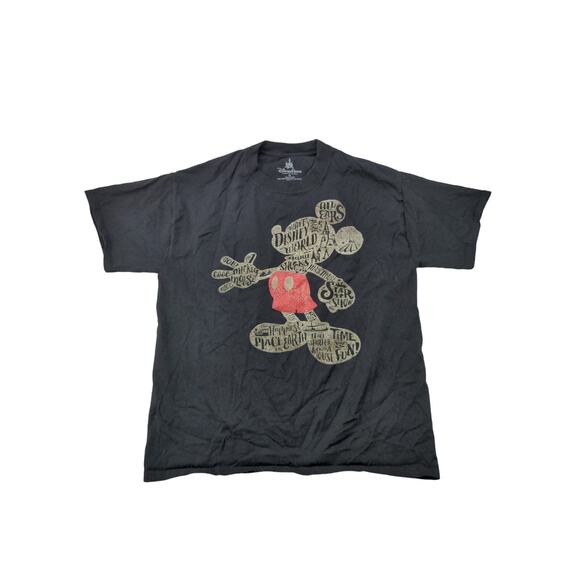 Mens Walt Disney Parks Mickey Mouse T Shirt Writing Graphic Size M Black - Picture 1 of 10